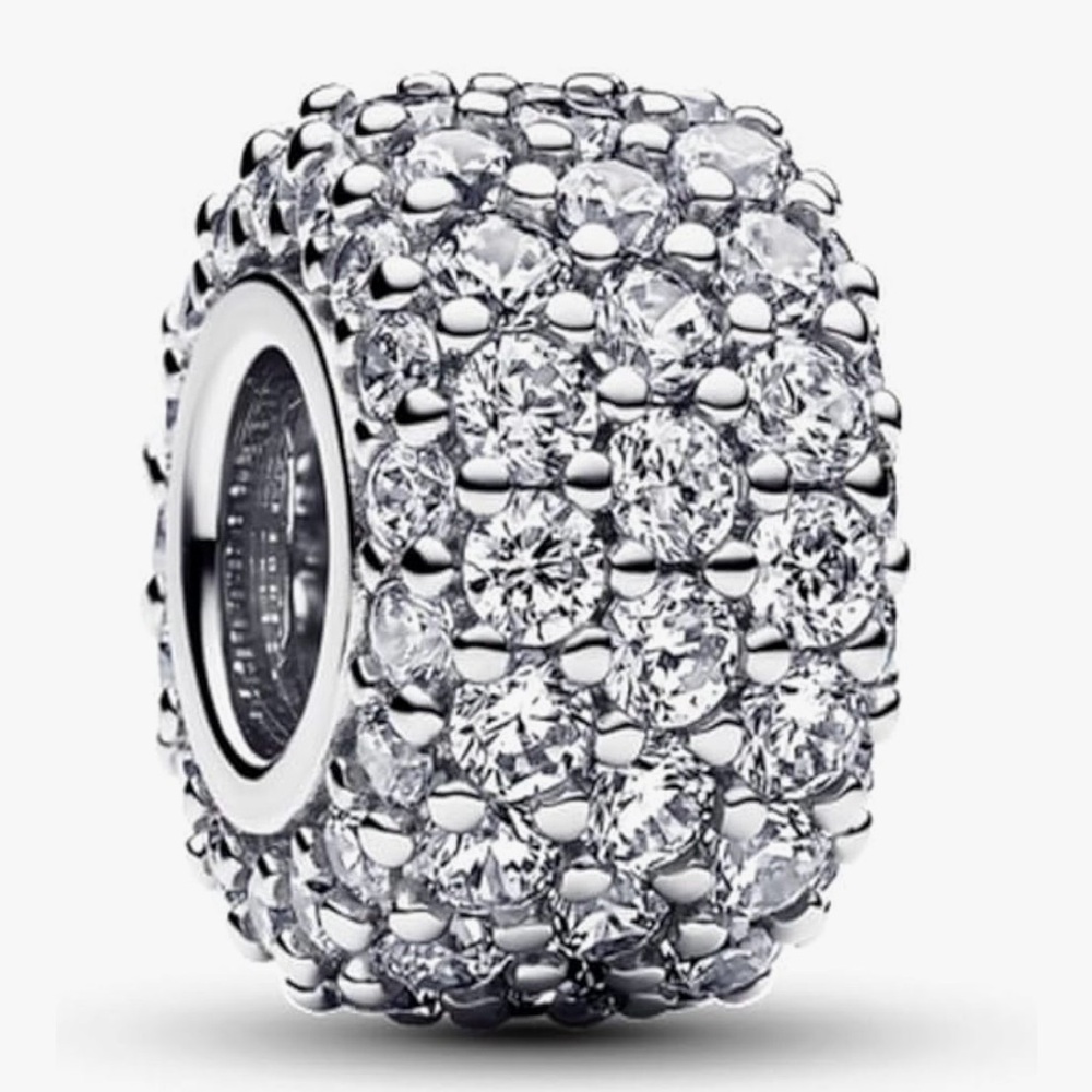 Set of Pandora Sparkling Pavé Triple Row Charm Sterling Silver Clear CZ